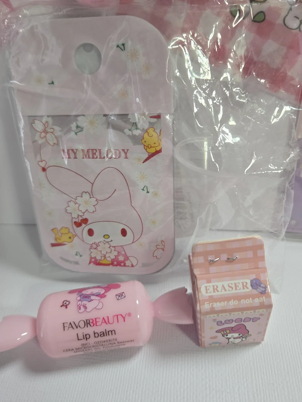 My Melody Pink Bundle, Bag Charms, Pens, Lip Balm 11 Piece Set NWT